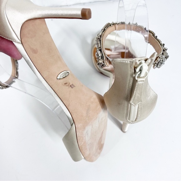 BADGLEY MISCHKA Clara Ivory Satin Heel with jewel ankle strap | 8.5 - Picture 9 of 14